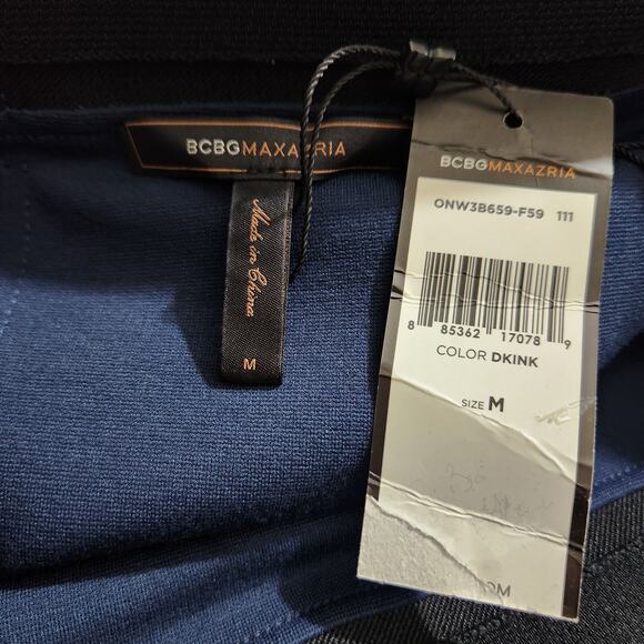BCBGMAXAZRIA Mini Pencil Skirt Elastic Waist Full Zip Blue Black Medium New - Picture 8 of 9